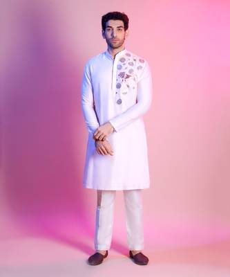 Blush Pink Acrylic lion Embroidered Kurta 1