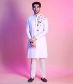 Blush Pink Acrylic lion Embroidered Kurta