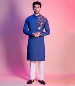 Indigo Blue Acrylic Gold Lion Embroidery Kurta