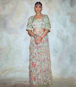 Mint Green Floral Skirt Saree