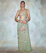 Mint Green Mix Embroidered Saree Set