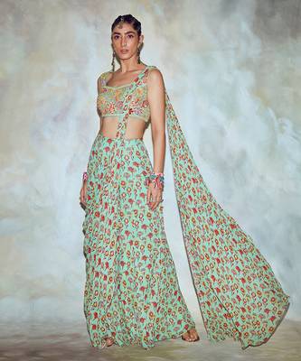 Mint Green Mix Embroidered Saree Set 2
