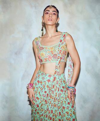 Mint Green Mix Embroidered Saree Set 3