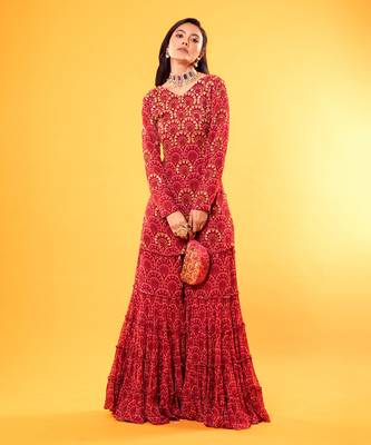 Maroon Fan Printed Sharara set 1