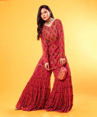 Maroon Fan Printed Sharara set 2