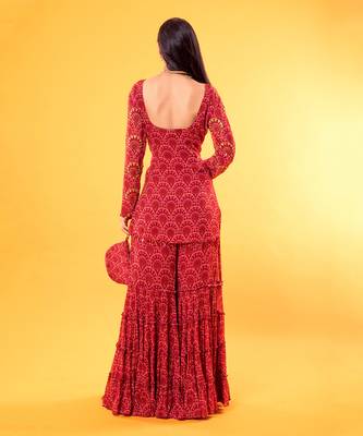 Maroon Fan Printed Sharara set 3