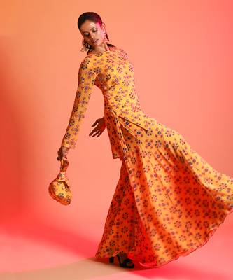 Mustard Sharara Set with Potli bag 2