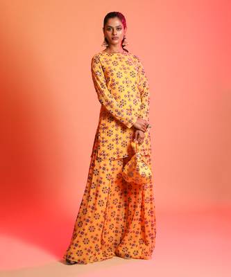 Mustard Sharara Set with Potli bag 1