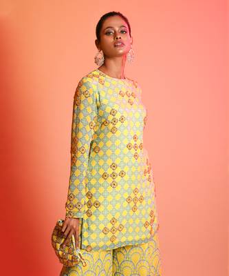 Yellow- Sharara set with potli bag 2