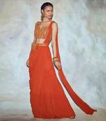 Rust Mix Embroidered Saree Set