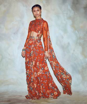 Rust Cutdana Saree Set 1