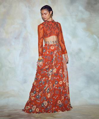 Rust Cutdana Saree Set 2