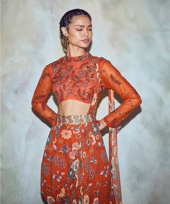 Rust Cutdana Saree Set 3