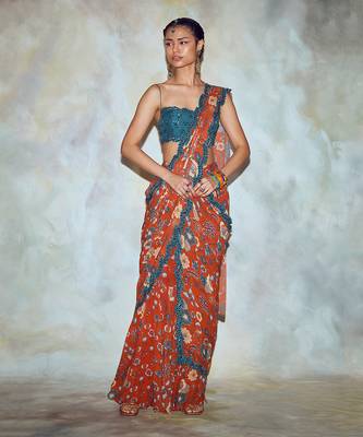 Teal Blue Saree Set 1