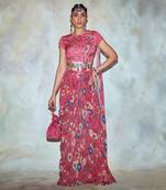 Fuchsia Pink Floral Saree Set