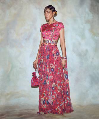 Fuchsia Pink Floral Saree Set 2