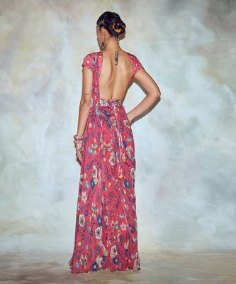 Fuchsia Pink Floral Saree Set 4