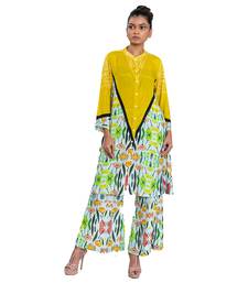 Yellow Triangle Shibori Floral Band Collar Kurta