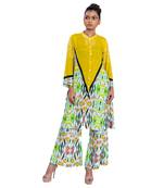 Yellow Triangle Shibori Floral Band Collar Kurta