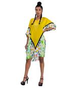 Yellow Triangle Shibori Floral Short Kaftan Dress