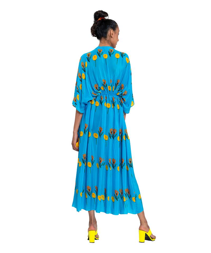 Blue Rose And Tulip Kaftan