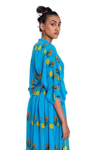 Blue Rose And Tulip Kaftan