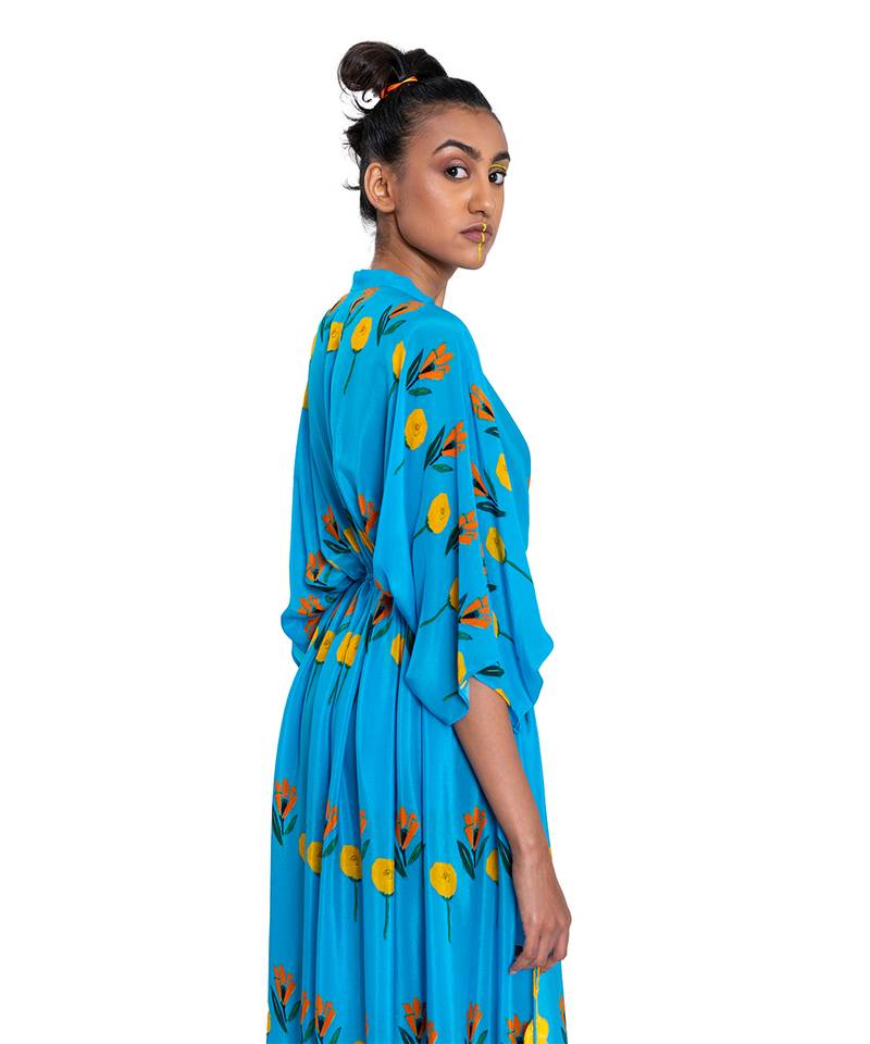 Blue Rose And Tulip Kaftan