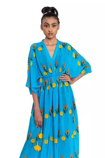 Blue Rose And Tulip Kaftan