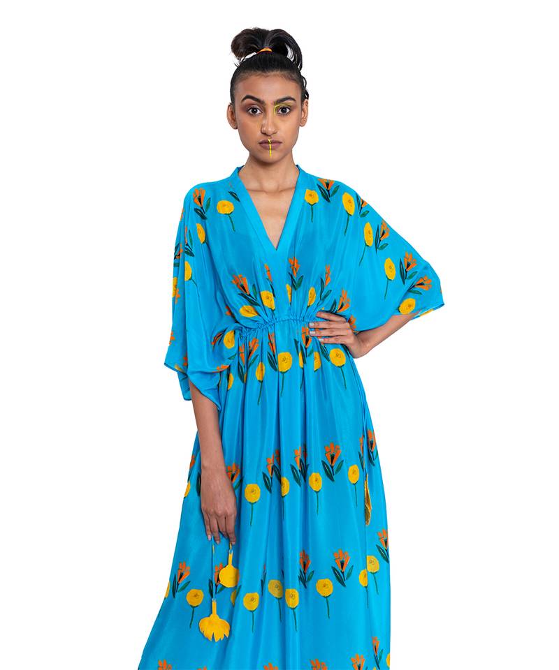 Blue Rose And Tulip Kaftan