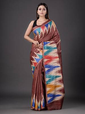 Brown hand woven silk saree with blouse 1