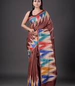 Brown hand woven silk saree with blouse