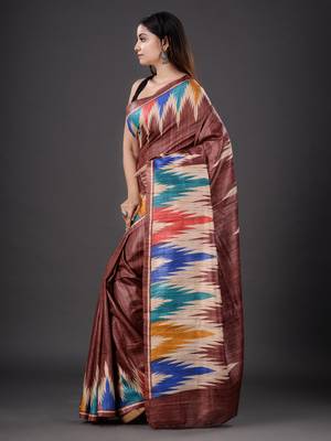 Brown hand woven silk saree with blouse 2