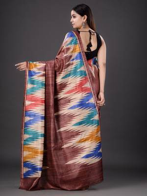 Brown hand woven silk saree with blouse 3