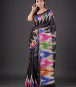 Black hand woven silk saree with blouse