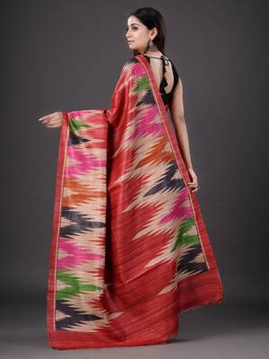 Rust hand woven silk saree with blouse 3