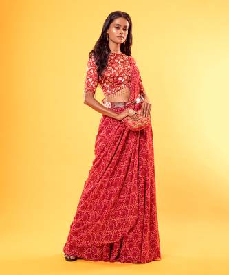 Maroon Georgette Saree With Blouse 1