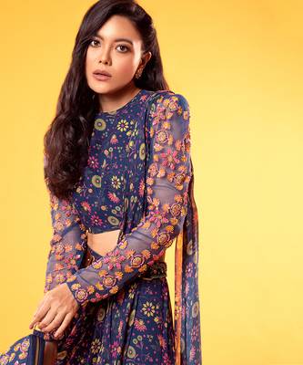 Blue Embroidered Gharara Saree With Blouse 2