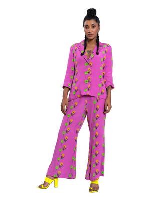 Pink Rose And Tulip Print Pant Suit 1