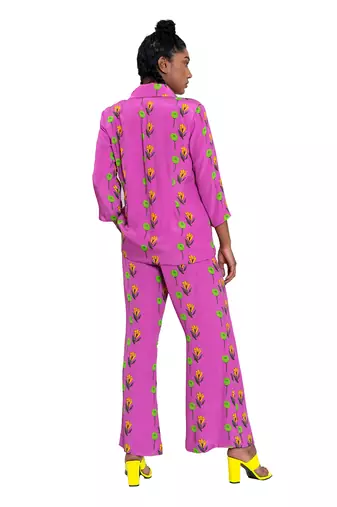 Pink Rose And Tulip Print Pant Suit