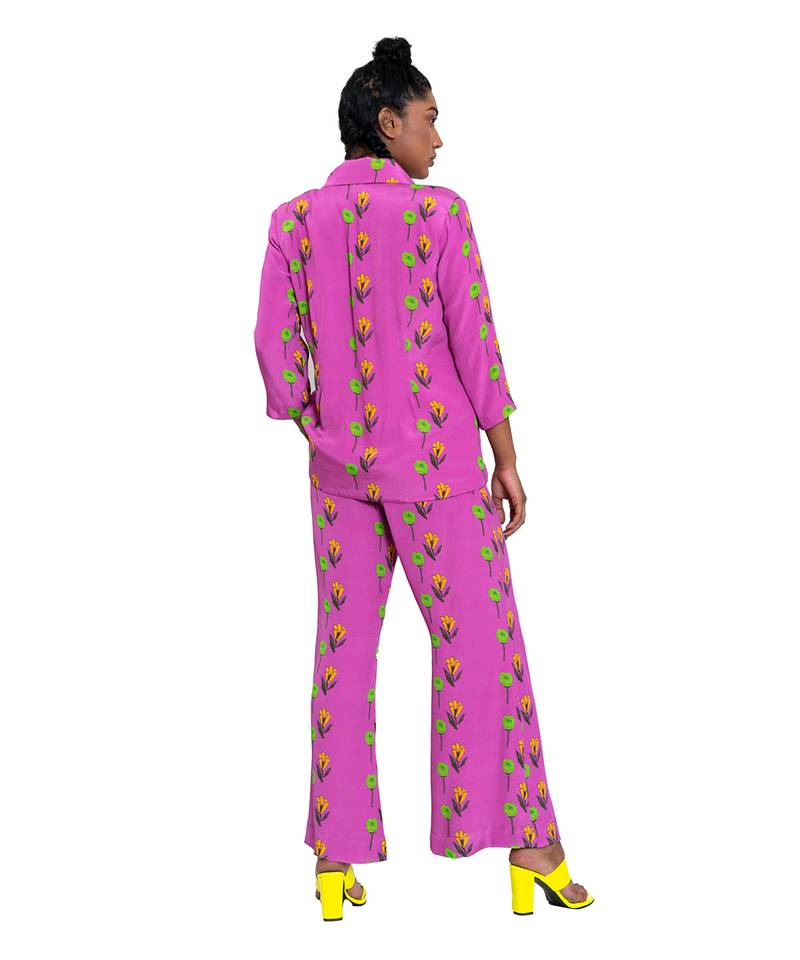 Pink Rose And Tulip Print Pant Suit