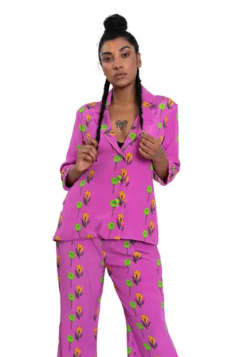 Pink Rose And Tulip Print Pant Suit