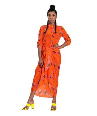 Orange Draped Self Tie Skirt 1