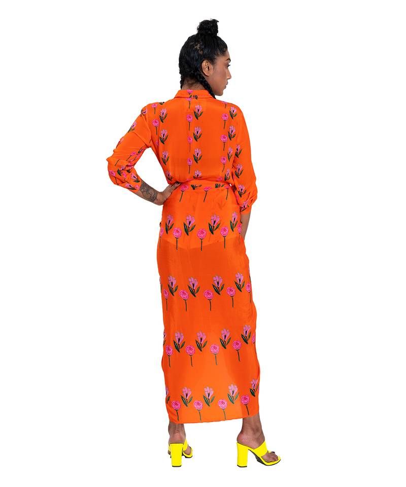 Orange Draped Self Tie Skirt