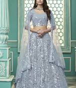 Shubhkala Enchanting Sky Blue Gota Patti Embroidered Georgette Semi Stitched Wedding Lehenga