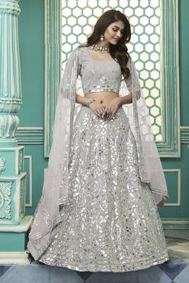 Shubhkala Mesmerizing Grey Gota Patti Embroidered Georgette Lehenga Choli 1