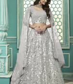 Shubhkala Mesmerizing Grey Gota Patti Embroidered Georgette Lehenga Choli