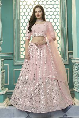 Shubhkala Delightful Pink Gota Patti Embroidered Georgette Semi Stitched Party Wear Lehenga 1