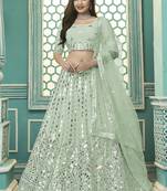 Shubhkala Glamorous Pista Green Gota Patti Embroidered Georgette Semi Stitched Bridal Lehenga