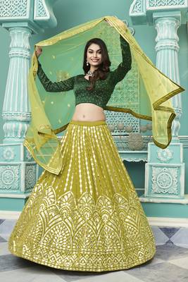 Shubhkala Graceful Floracance Green Gota Patti Embroidered Georgette Semi Stitched Lehenga Choli 1