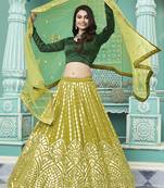 Shubhkala Graceful Floracance Green Gota Patti Embroidered Georgette Semi Stitched Lehenga Choli